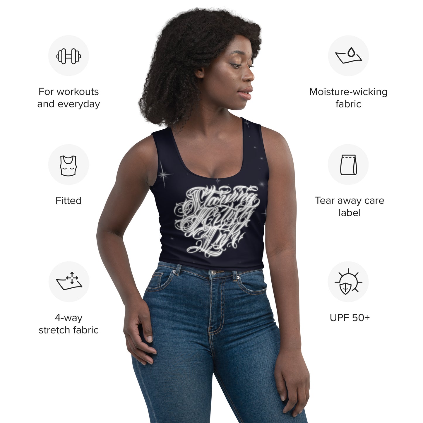 Crop Tank Top “Black Starry Night”
