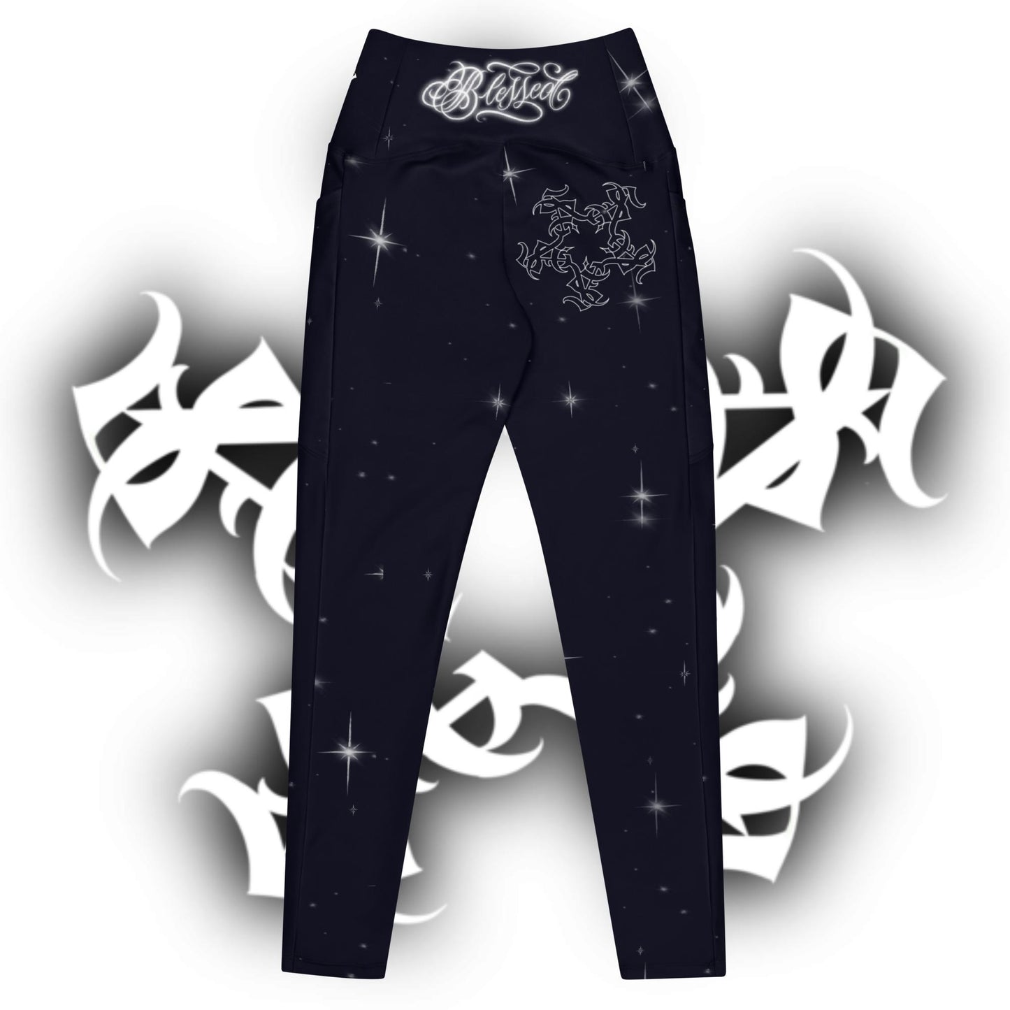 Crossover leggings with pockets “Black Starry Night”