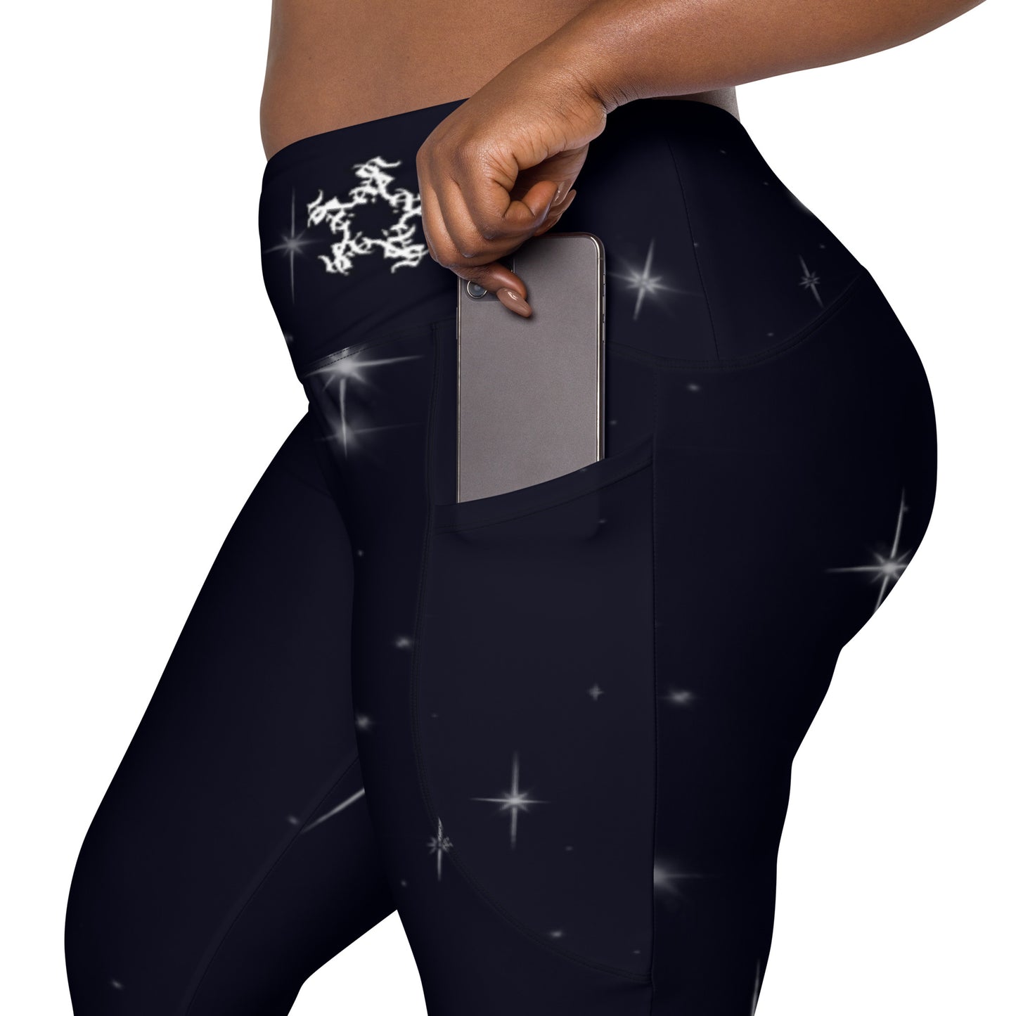 Crossover leggings with pockets “Black Starry Night”