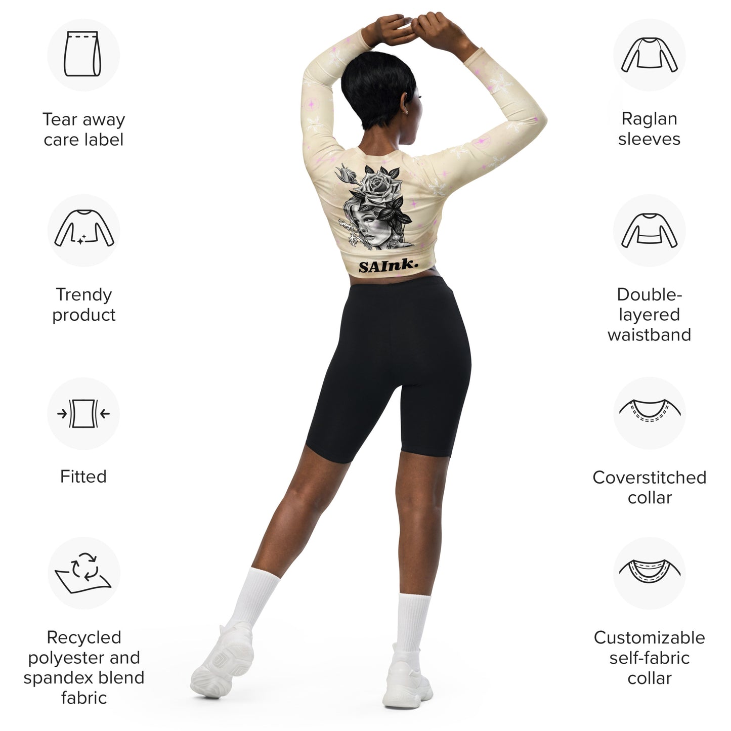 Recycled long-sleeve crop top - Apricot Storm “SAInk”
