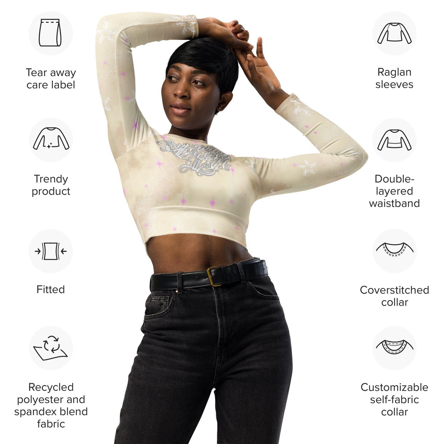 Recycled long-sleeve crop top - Apricot Storm “SAInk”