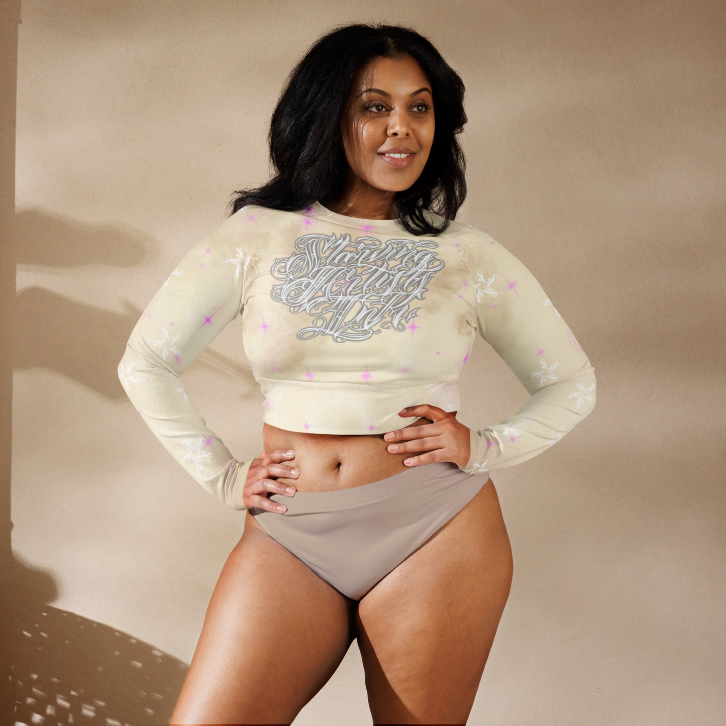 Recycled long-sleeve crop top - Apricot Storm “SAInk”