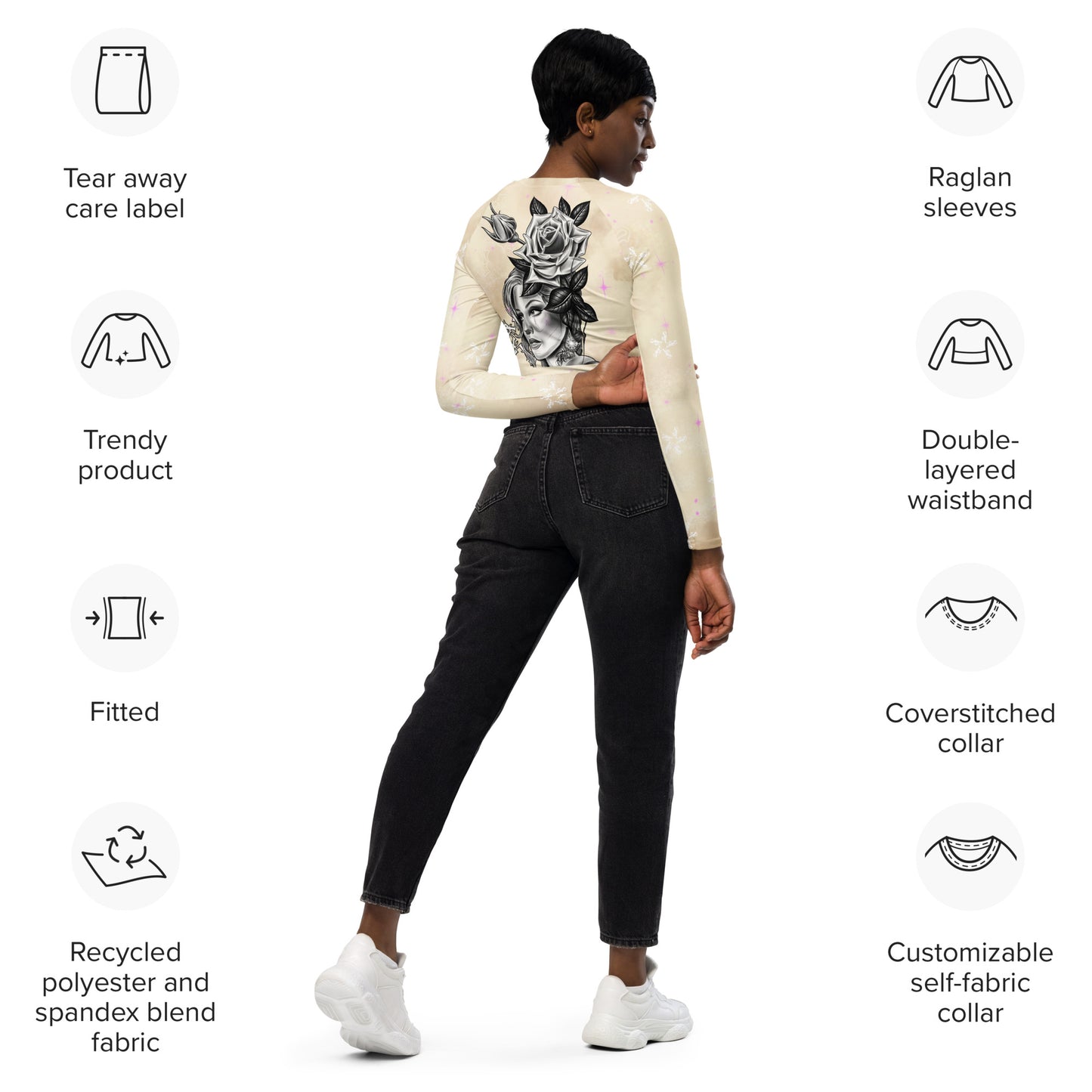 Recycled long-sleeve crop top - Apricot Storm “SAInk”