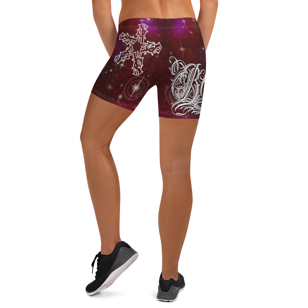 Yoga Shorts - Burgundy Galaxy “Blessed”