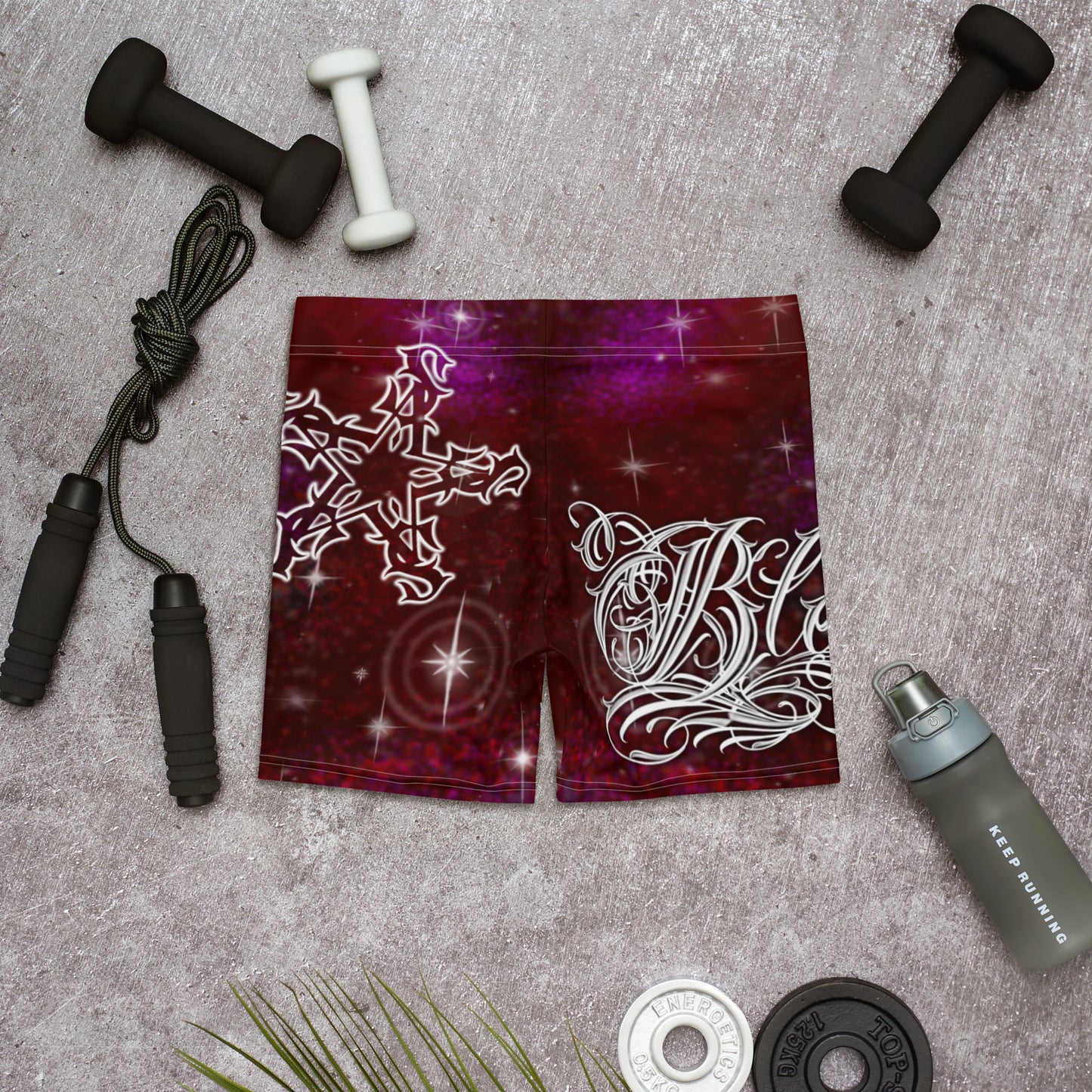 Yoga Shorts - Burgundy Galaxy “Blessed”