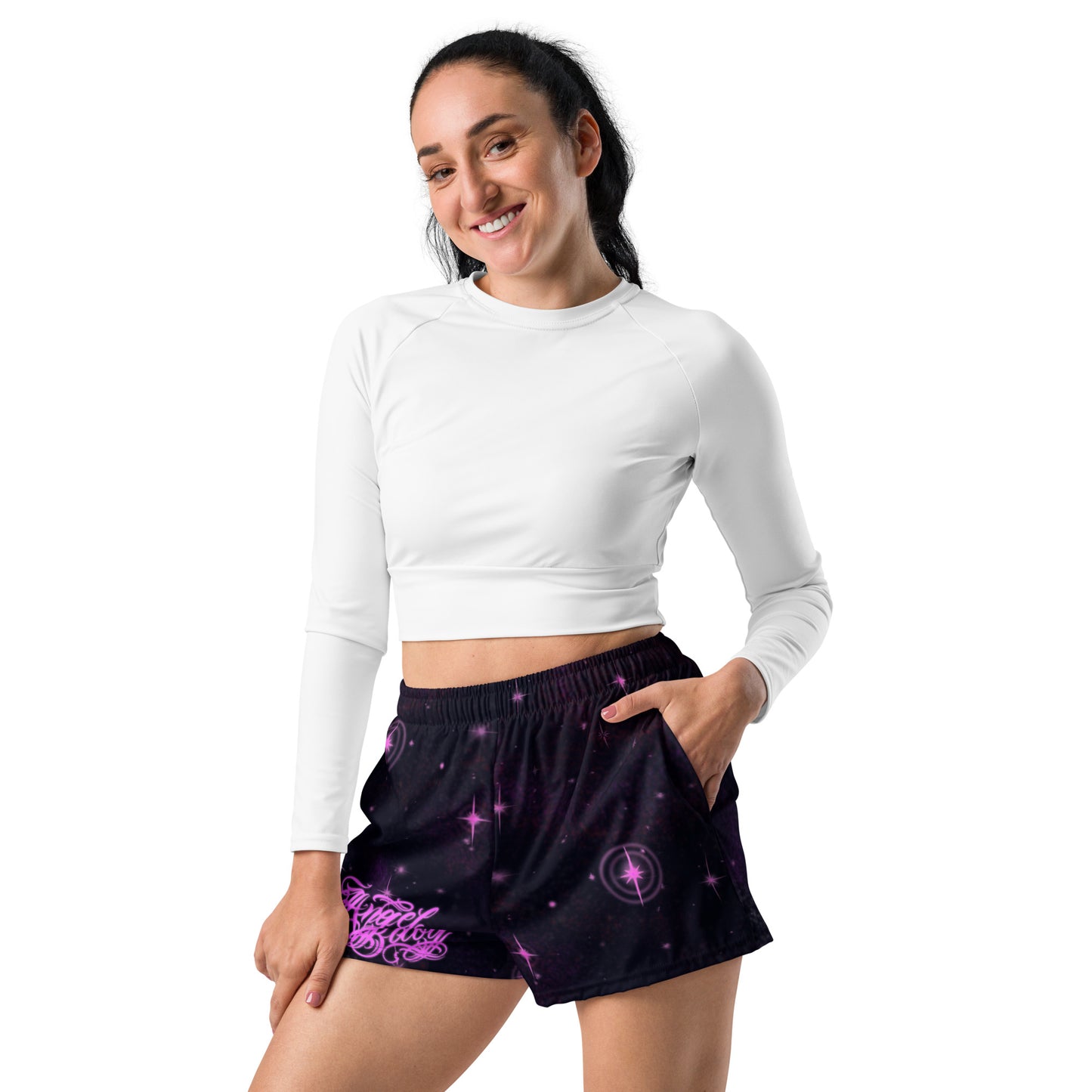 Women’s Athletic Shorts Black & Pink “Angel Baby”