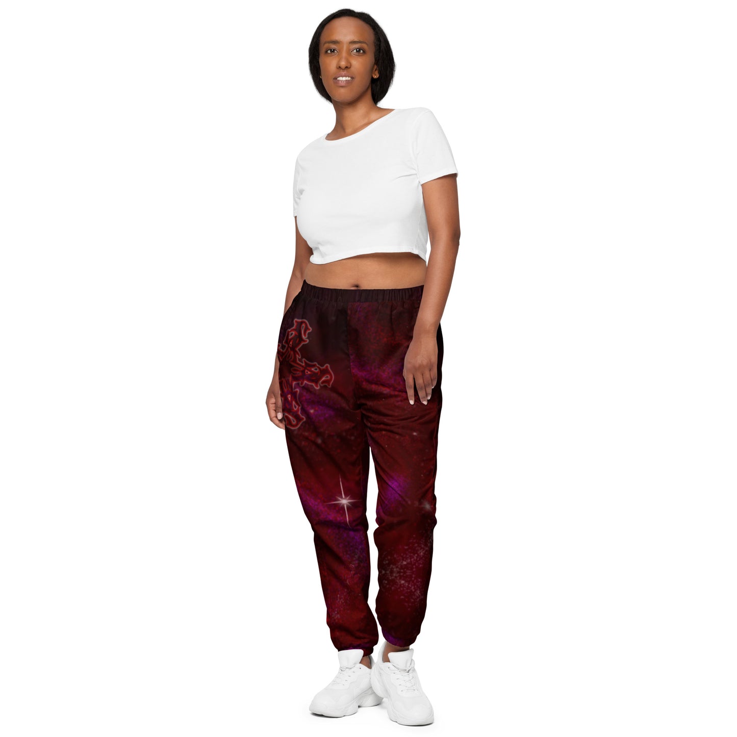 Track Pants Red Galaxy Print