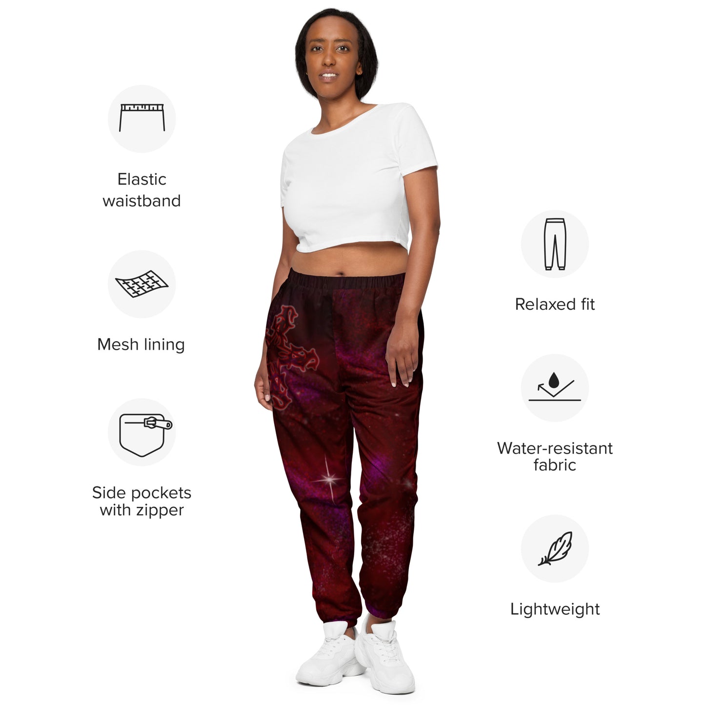 Track Pants Red Galaxy Print