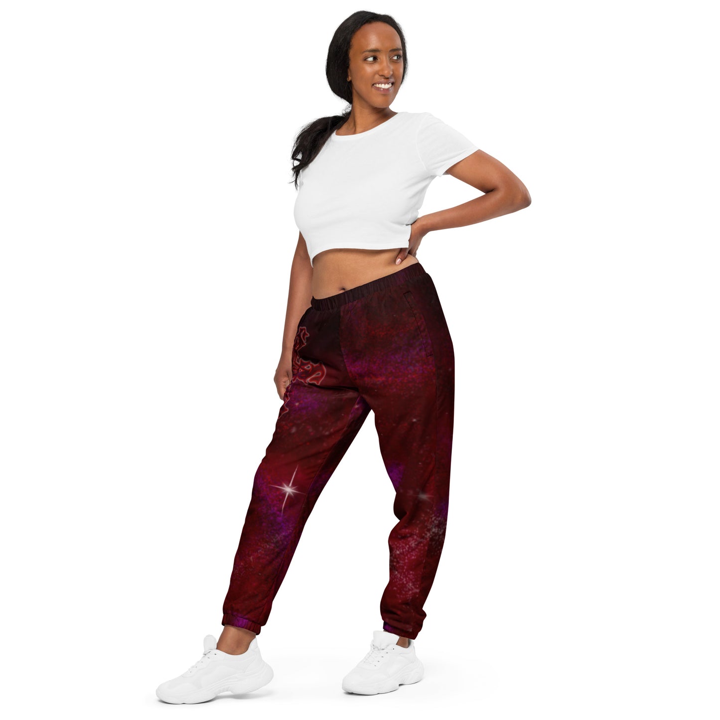 Track Pants Red Galaxy Print