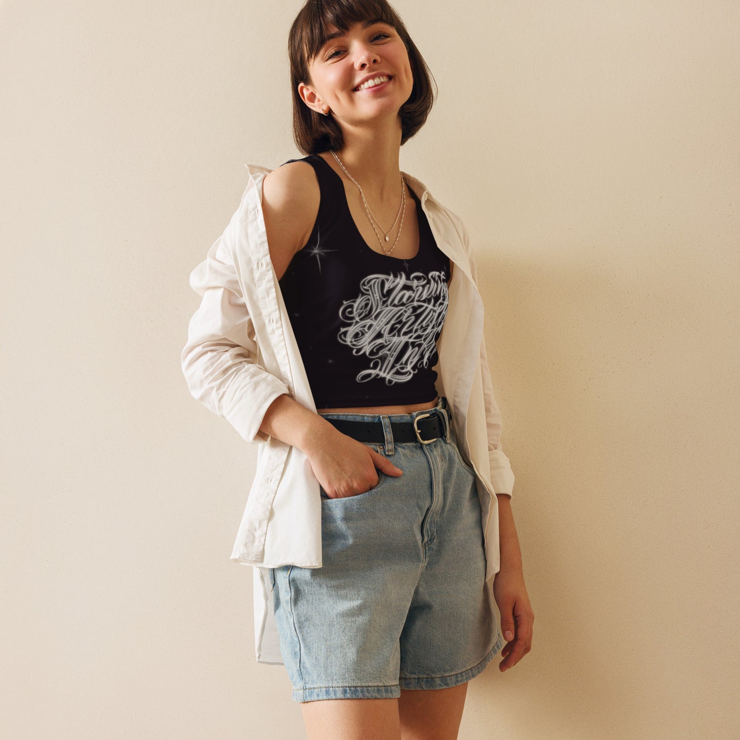 Crop Tank Top “Black Starry Night”