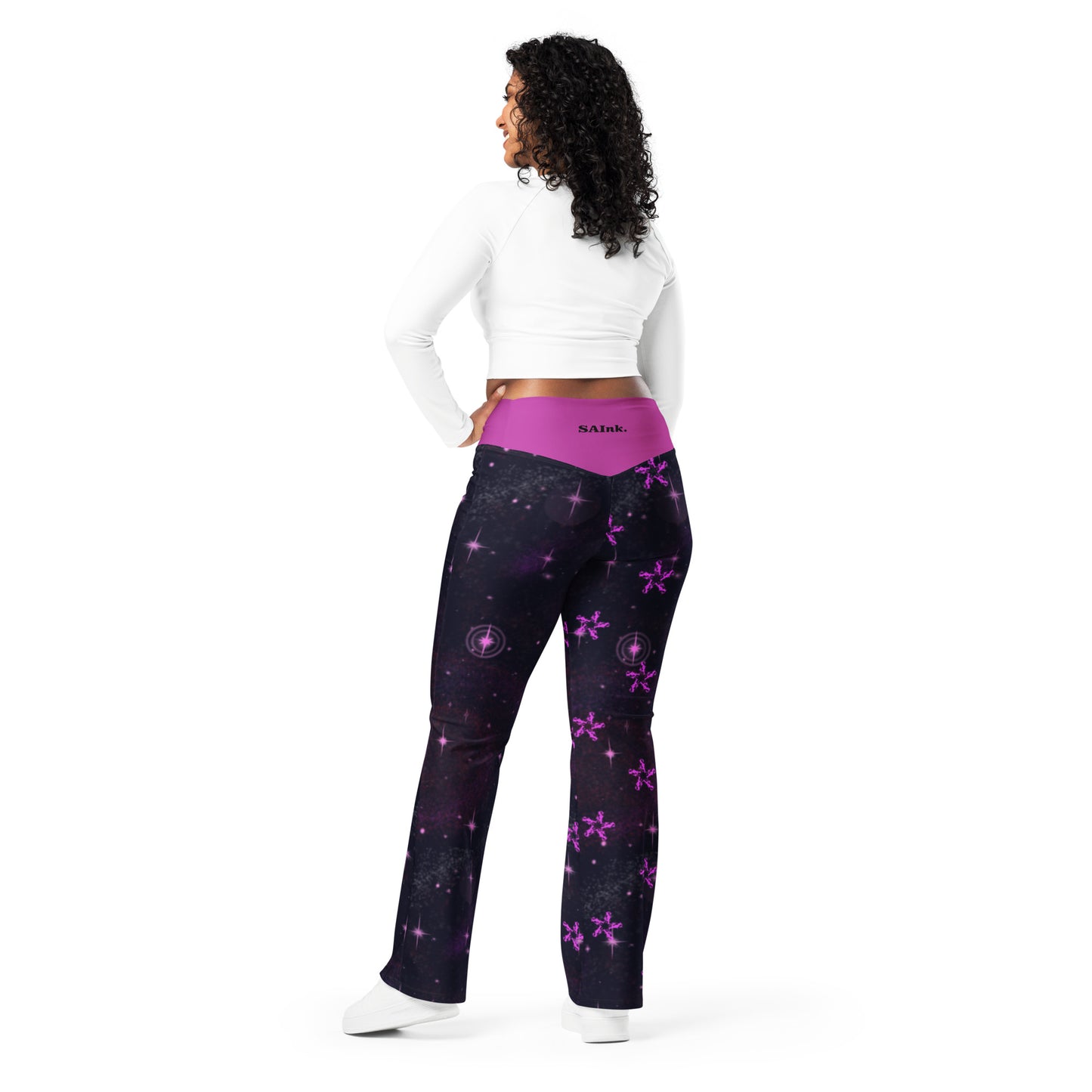 Flare leggings Black & Fusia