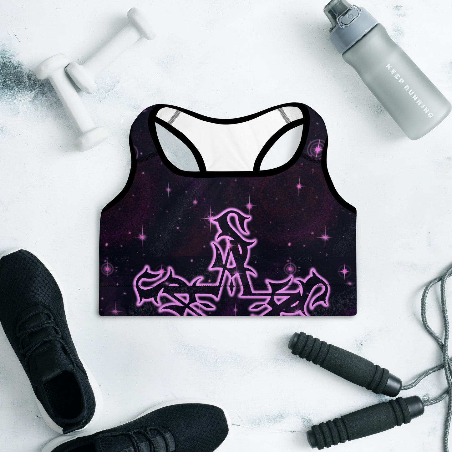 Padded Sports Bra Black & Pink