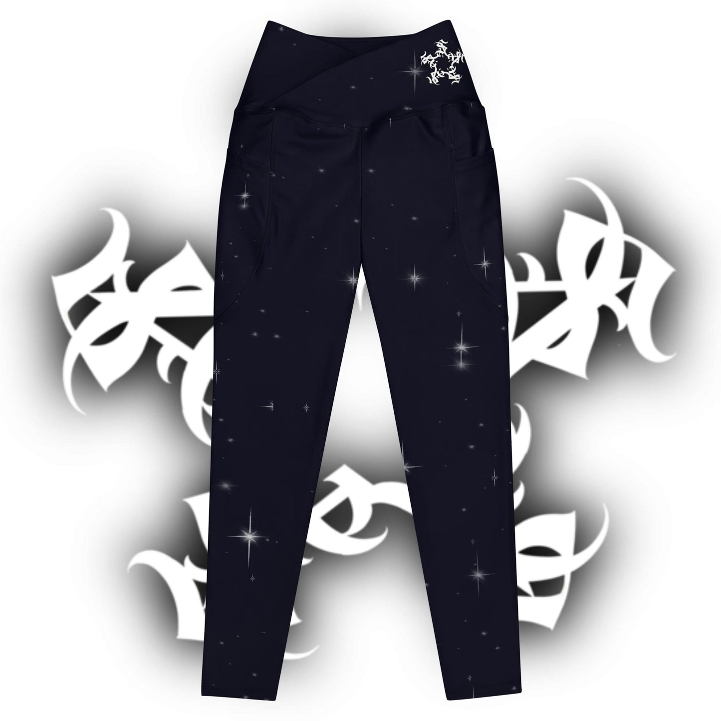 Crossover leggings with pockets “Black Starry Night”