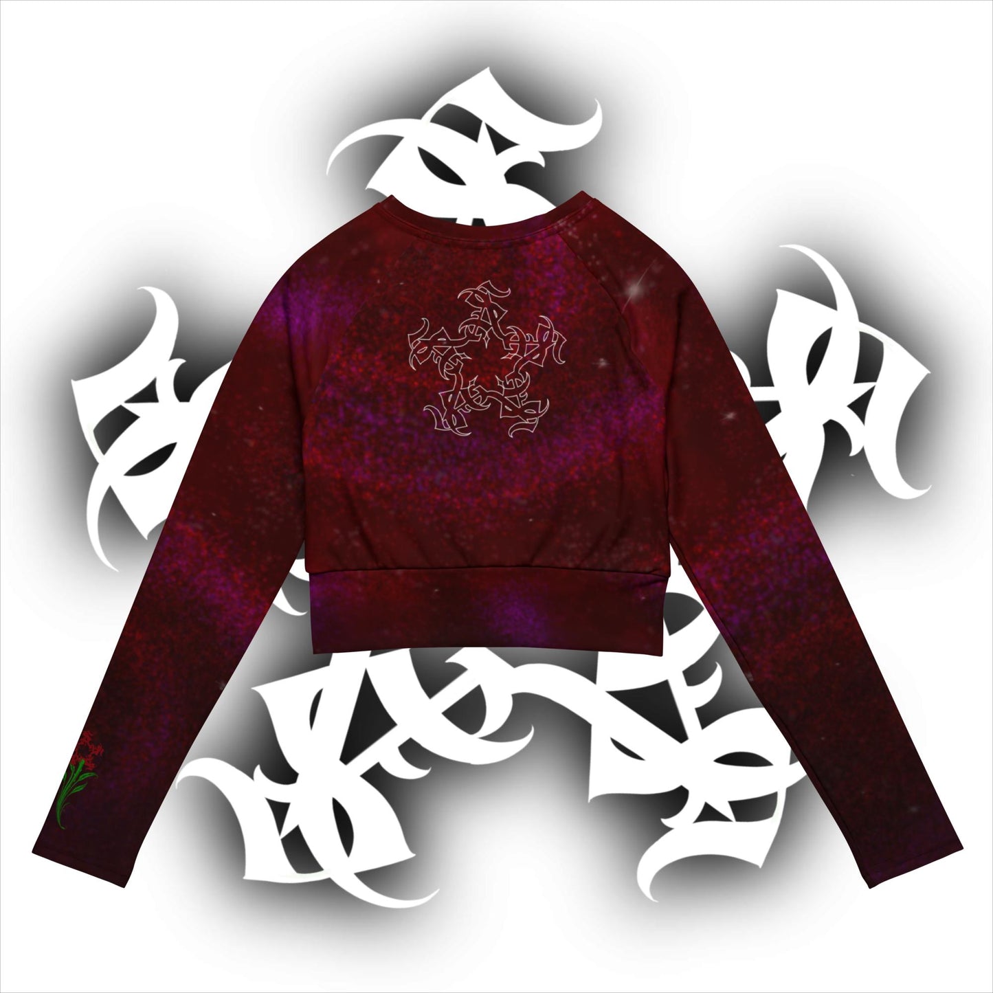 Long-sleeve crop top Burgundy Galaxy print