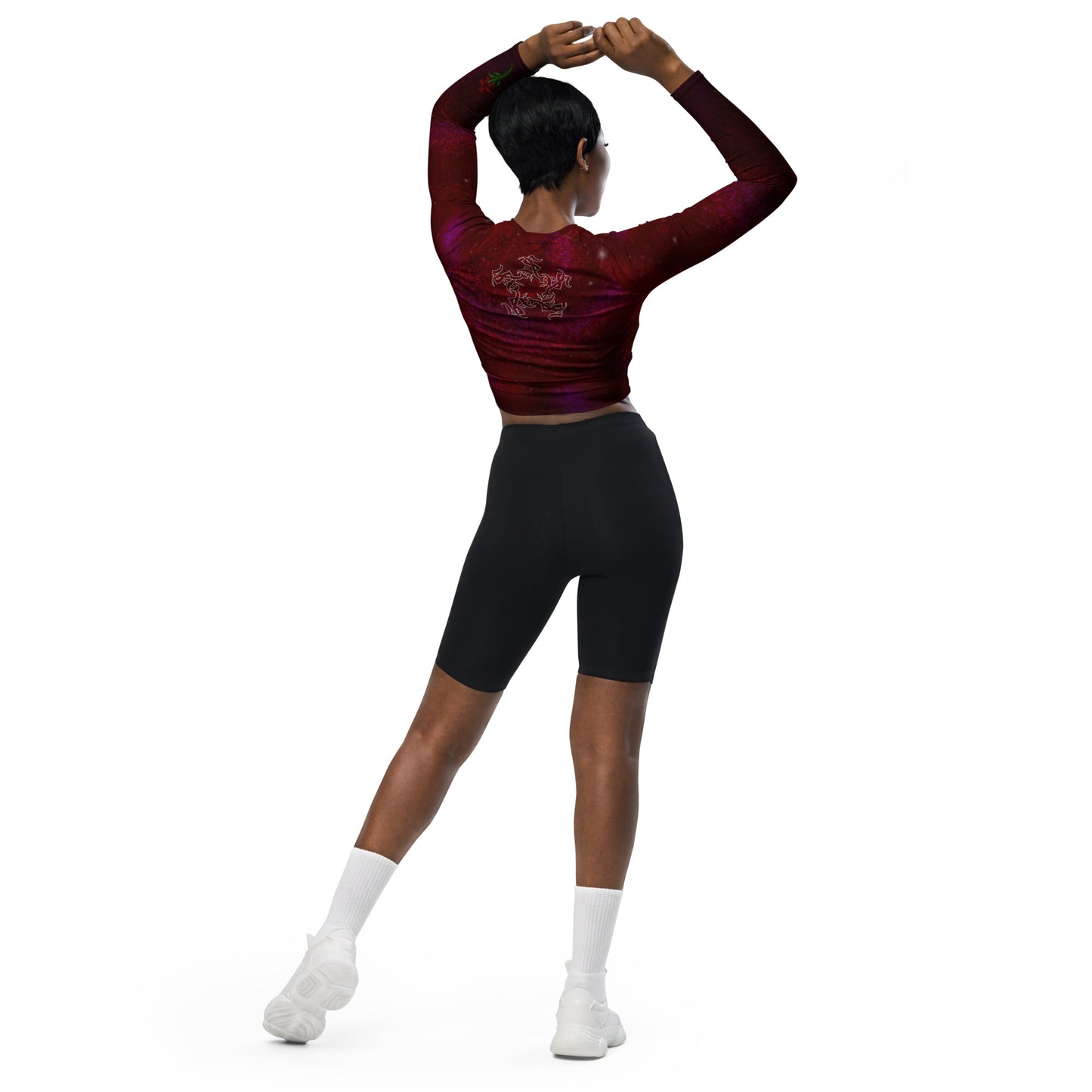 Long-sleeve crop top Burgundy Galaxy print