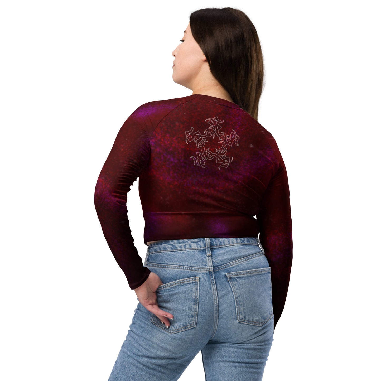 Long-sleeve crop top Burgundy Galaxy print