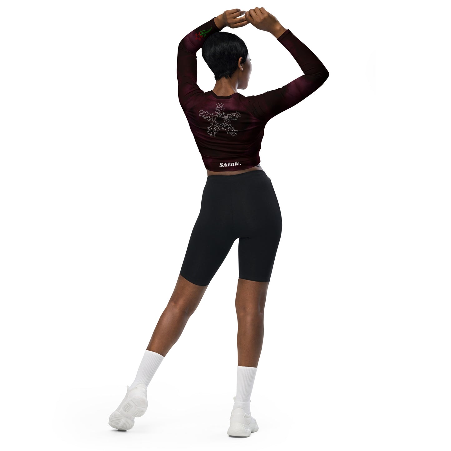 Recycled long-sleeve crop top Burgundy Storm