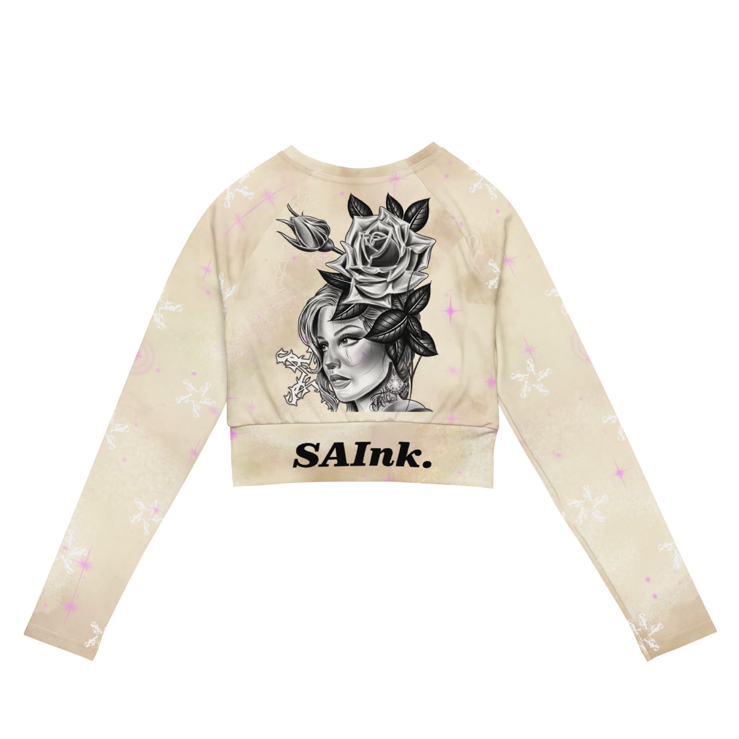 Recycled long-sleeve crop top - Apricot Storm “SAInk”
