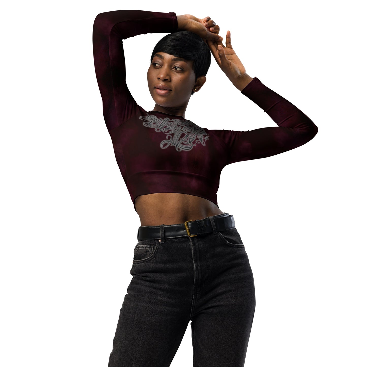 Recycled long-sleeve crop top Burgundy Storm