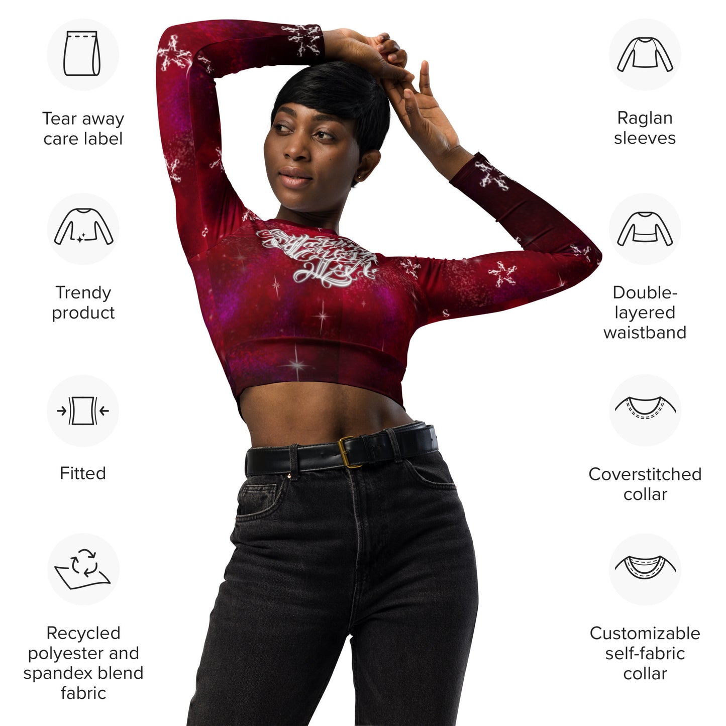 Long sleeve crop top - Burgundy galaxy “SAInk”