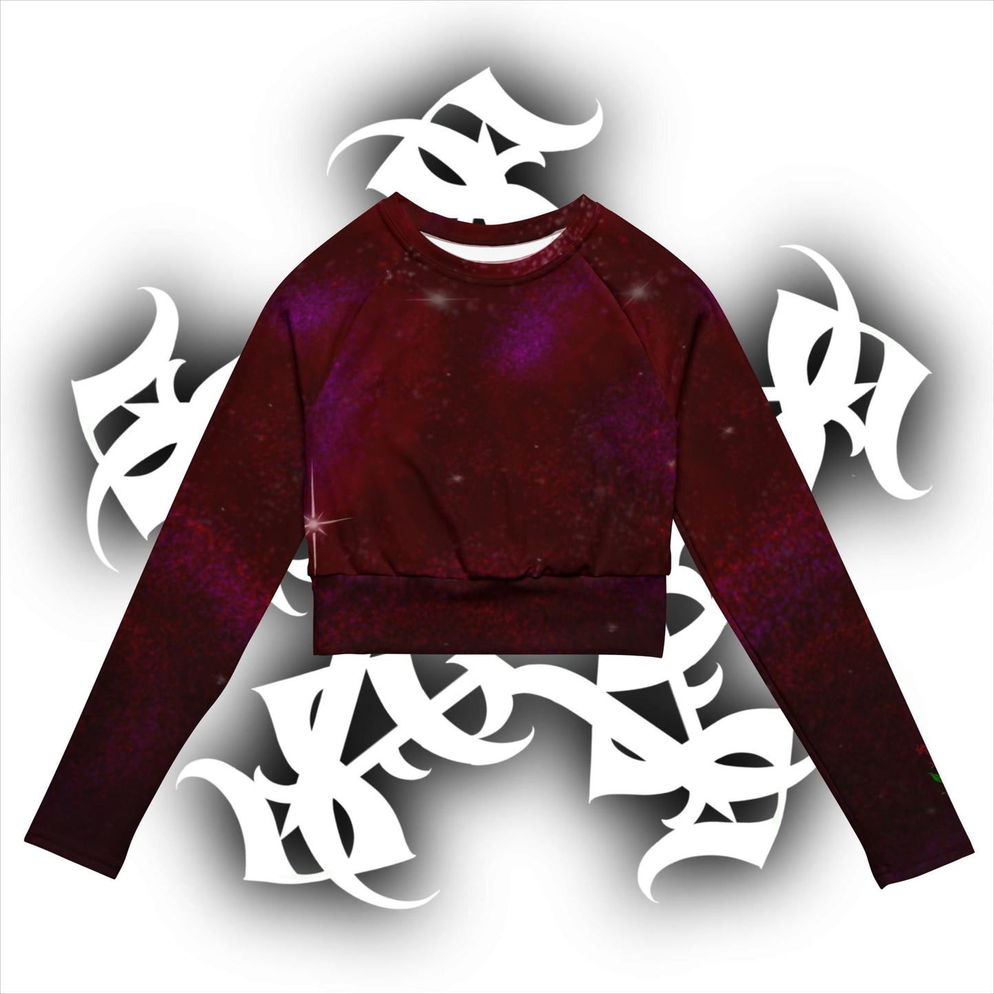 Long-sleeve crop top Burgundy Galaxy print