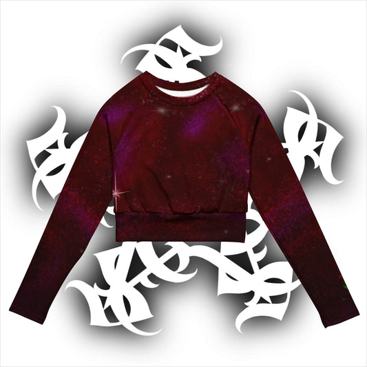 Long-sleeve crop top Burgundy Galaxy print