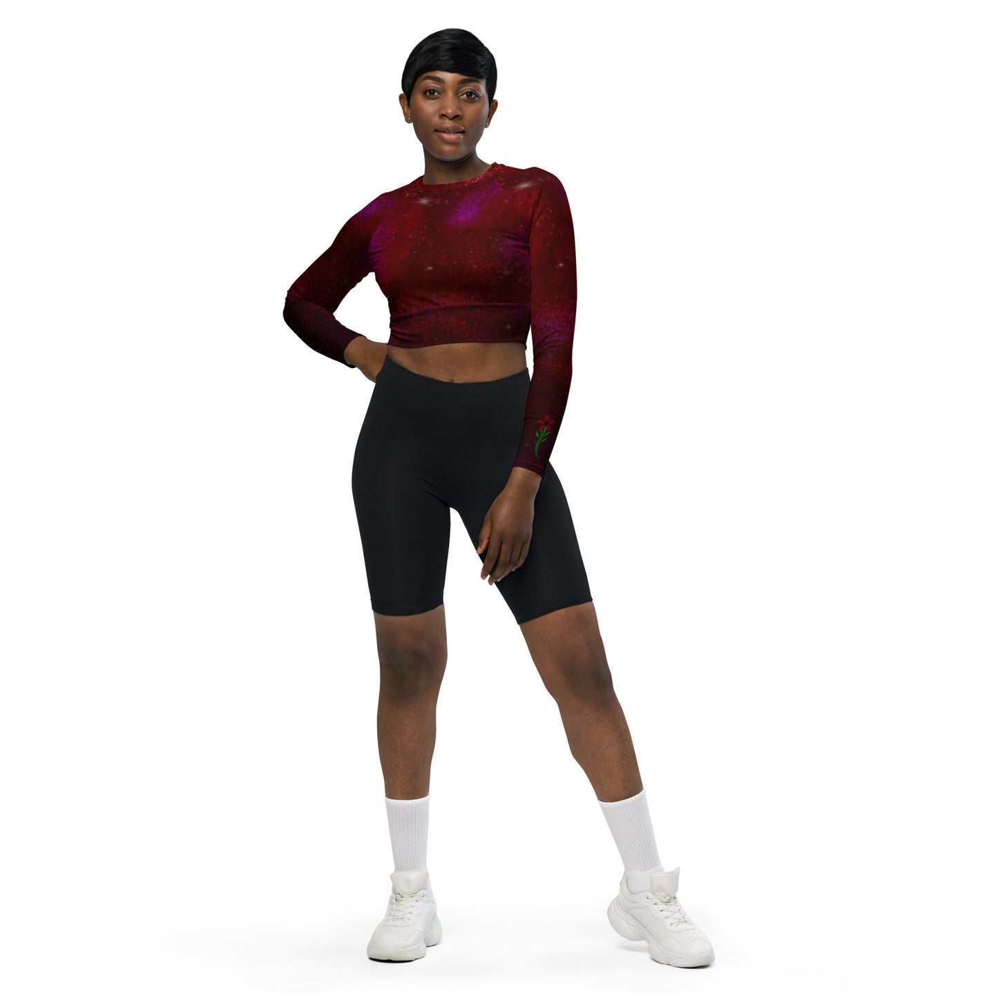 Long-sleeve crop top Burgundy Galaxy print