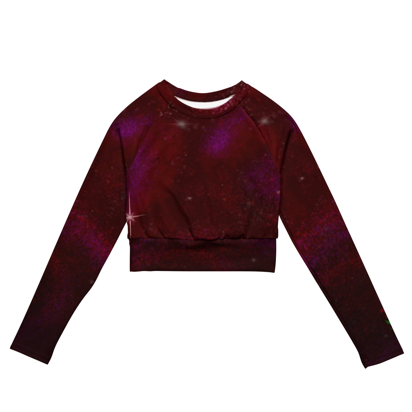 Long-sleeve crop top Burgundy Galaxy print