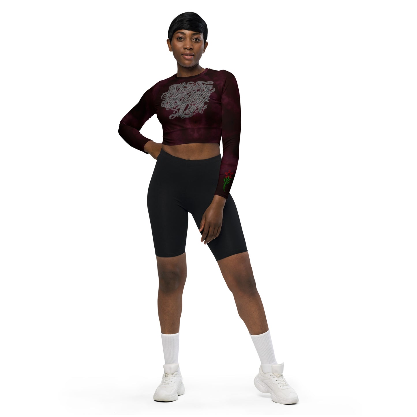Recycled long-sleeve crop top Burgundy Storm