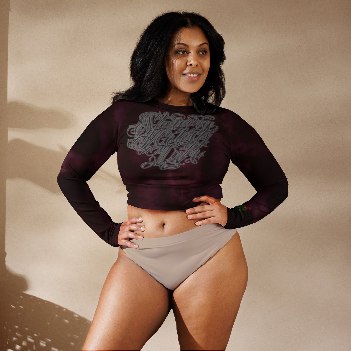 Recycled long-sleeve crop top Burgundy Storm