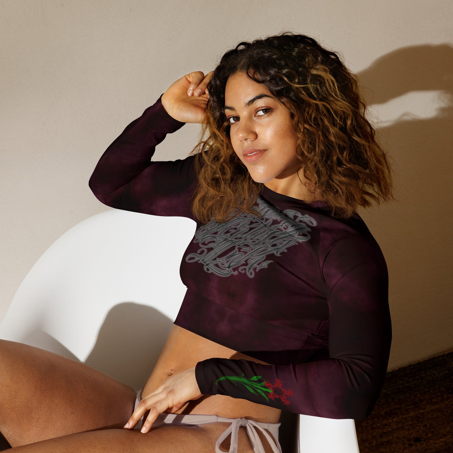 Recycled long-sleeve crop top Burgundy Storm