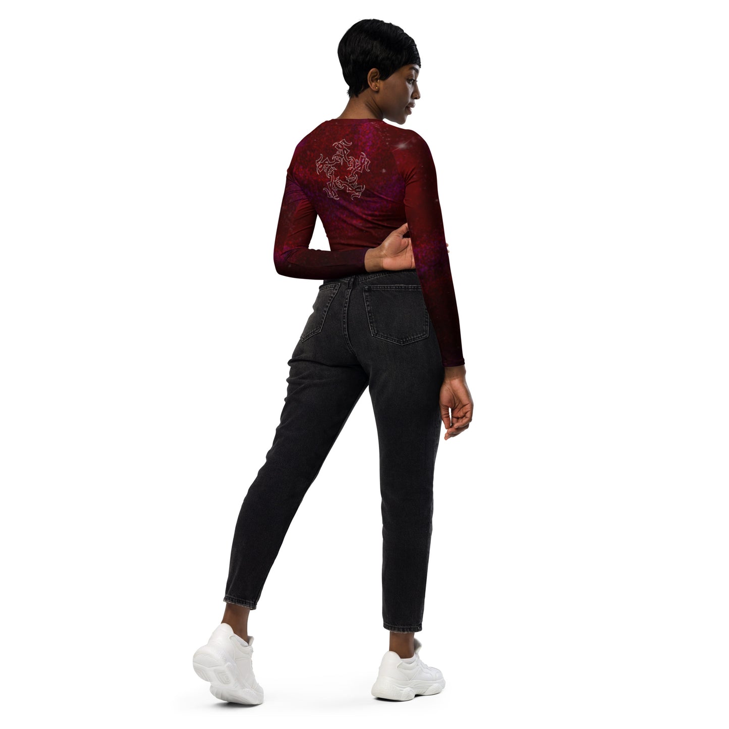 Long-sleeve crop top Burgundy Galaxy print