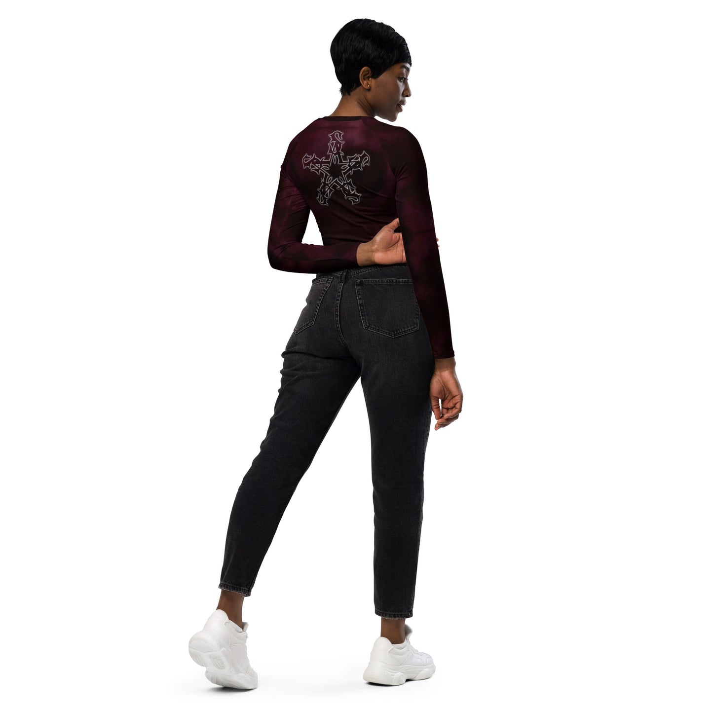 Recycled long-sleeve crop top Burgundy Storm