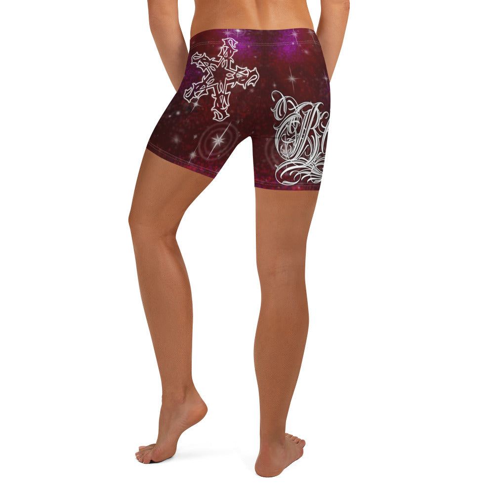 Yoga Shorts - Burgundy Galaxy “Blessed”