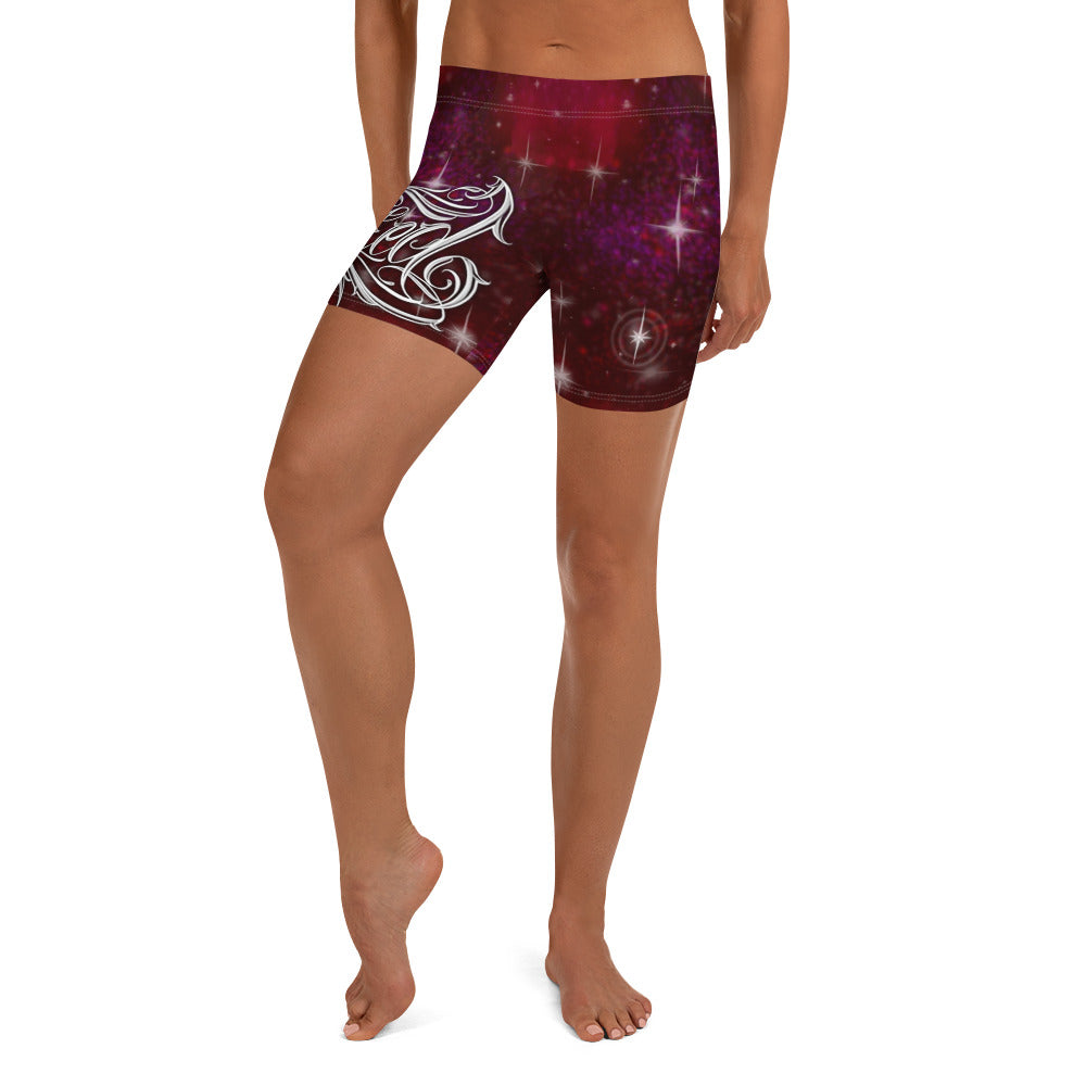 Yoga Shorts - Burgundy Galaxy “Blessed”
