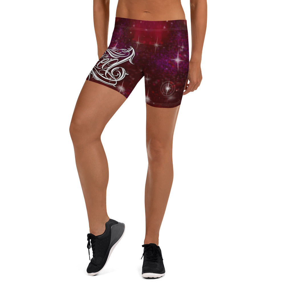 Yoga Shorts - Burgundy Galaxy “Blessed”