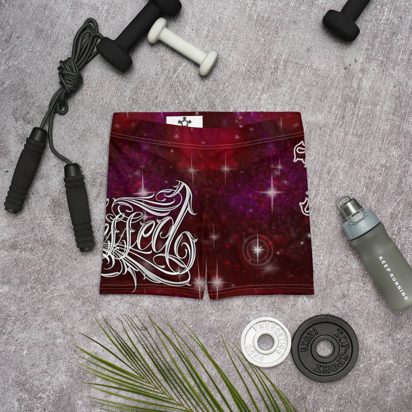 Yoga Shorts - Burgundy Galaxy “Blessed”
