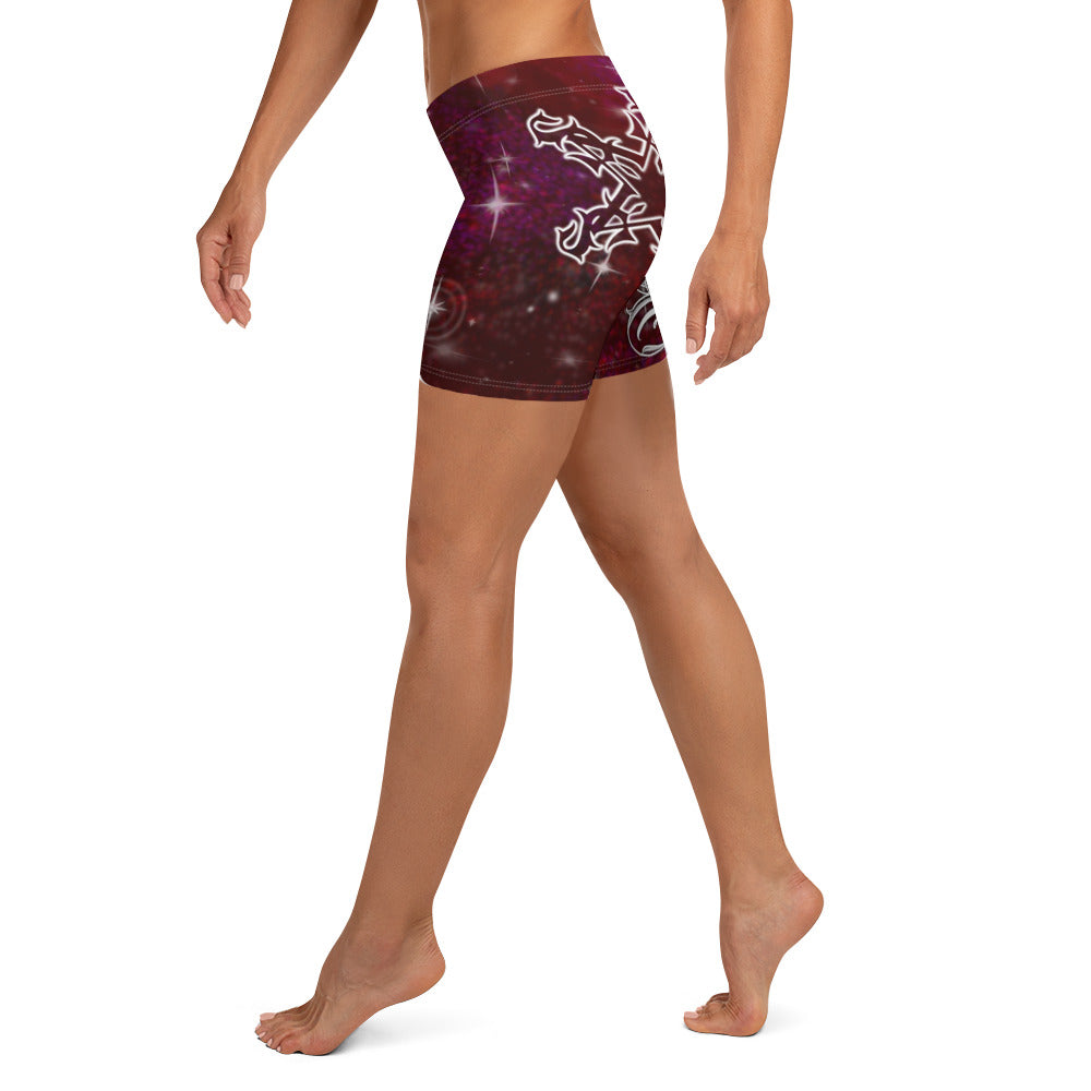 Yoga Shorts - Burgundy Galaxy “Blessed”