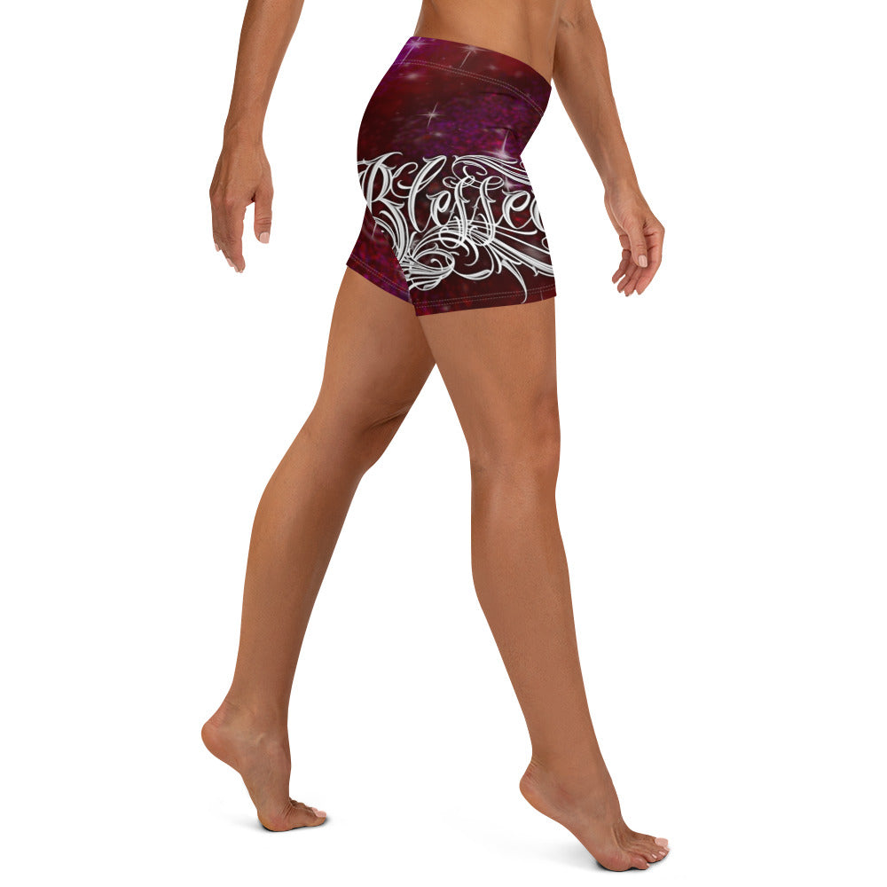 Yoga Shorts - Burgundy Galaxy “Blessed”