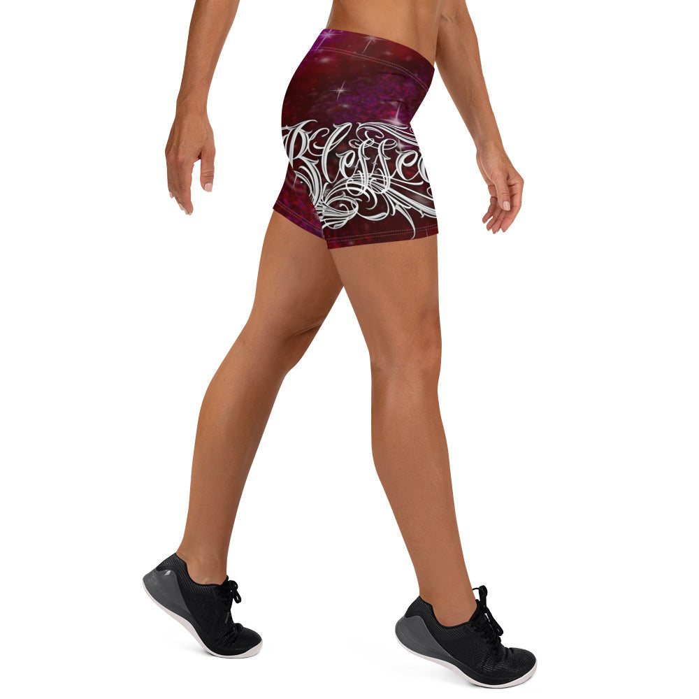 Yoga Shorts - Burgundy Galaxy “Blessed”