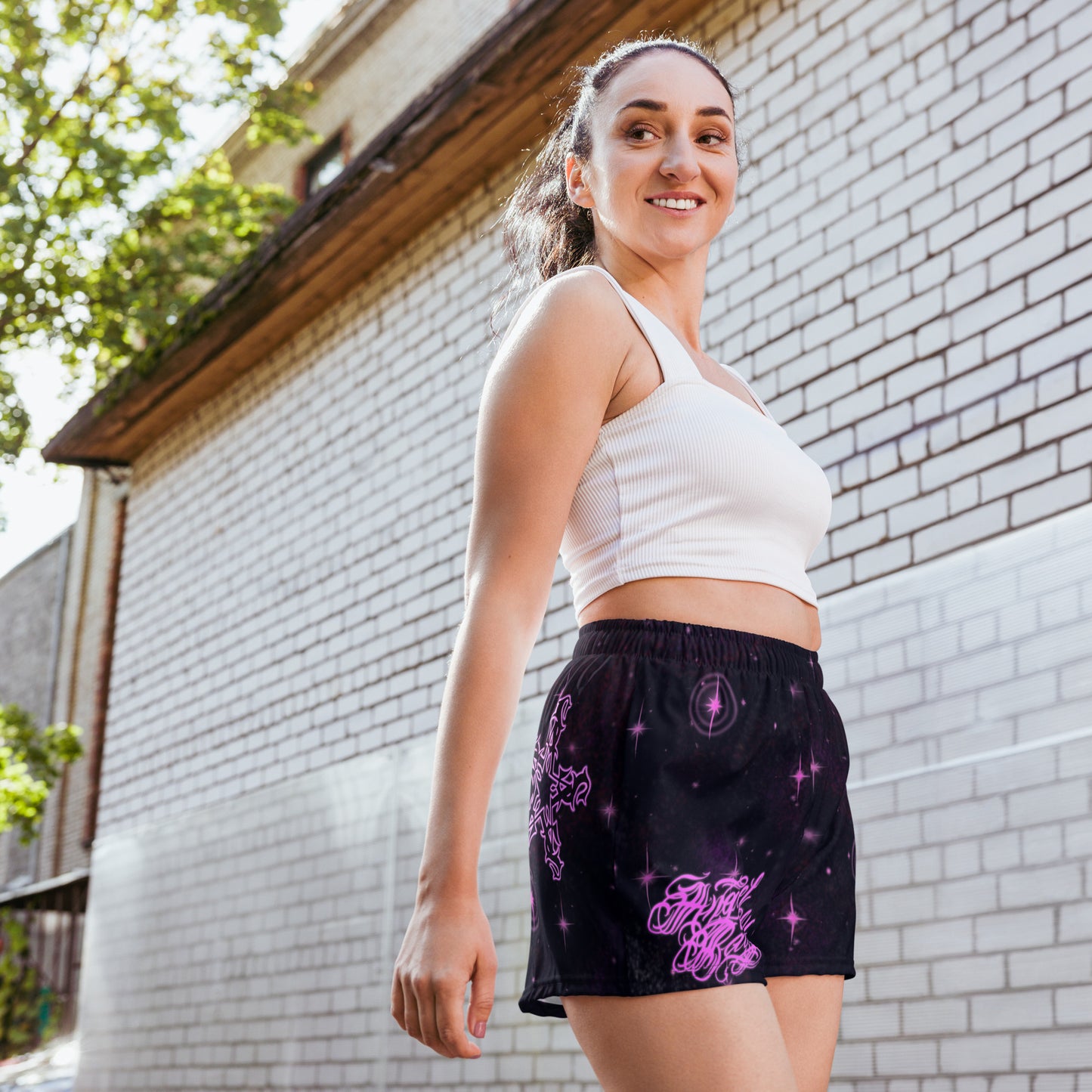 Women’s Athletic Shorts Black & Pink “Angel Baby”
