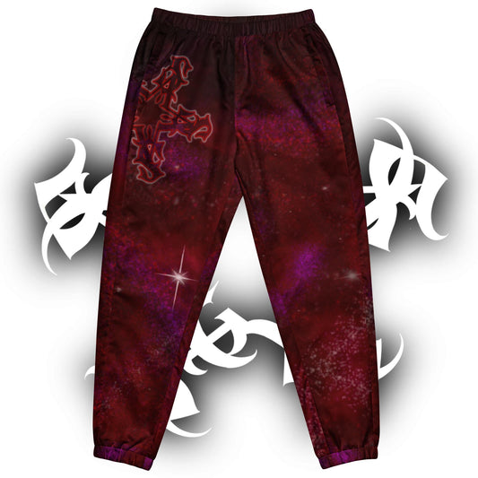 Track Pants Red Galaxy Print